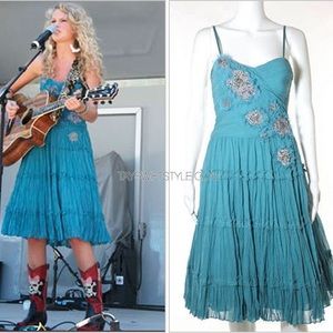 WORN BY TATLOR SWIFT IN DEBUT. BCBG MaxAzria Strapless Beaded Silk Chiffon Dress
